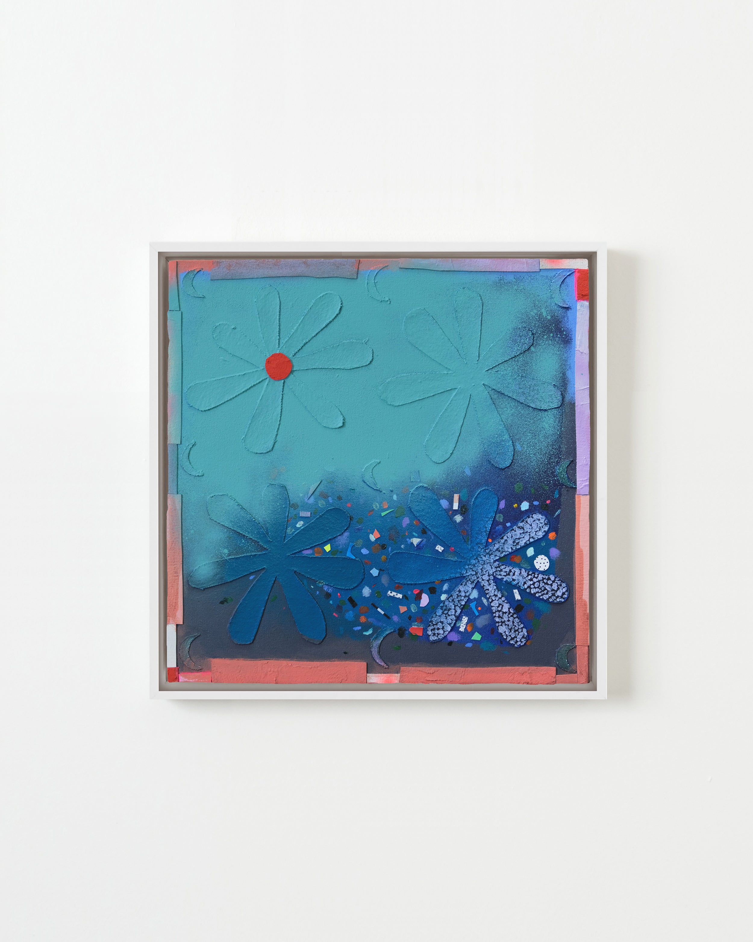 flower moon by Ashely Peifer — Mica, collage, acrylic, spray paint, flashe, watercolor, gouache, and gel medium on canvas