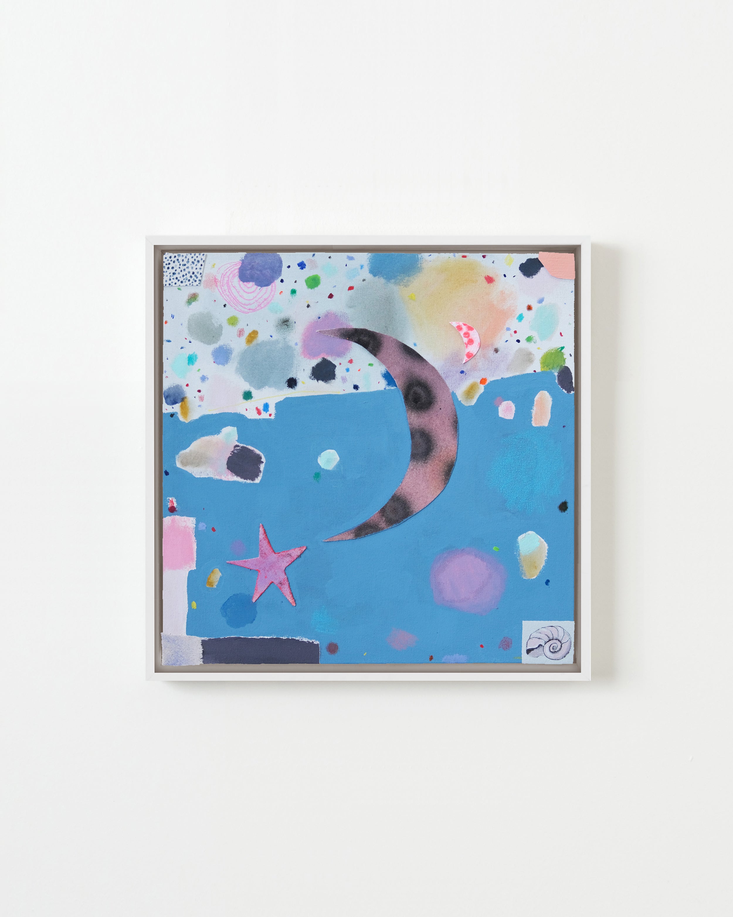 over the horizon and into the sea by Ashely Peifer — Acrylic, flashe, canvas, wax pastel, gel medium, and spray paint on canvas