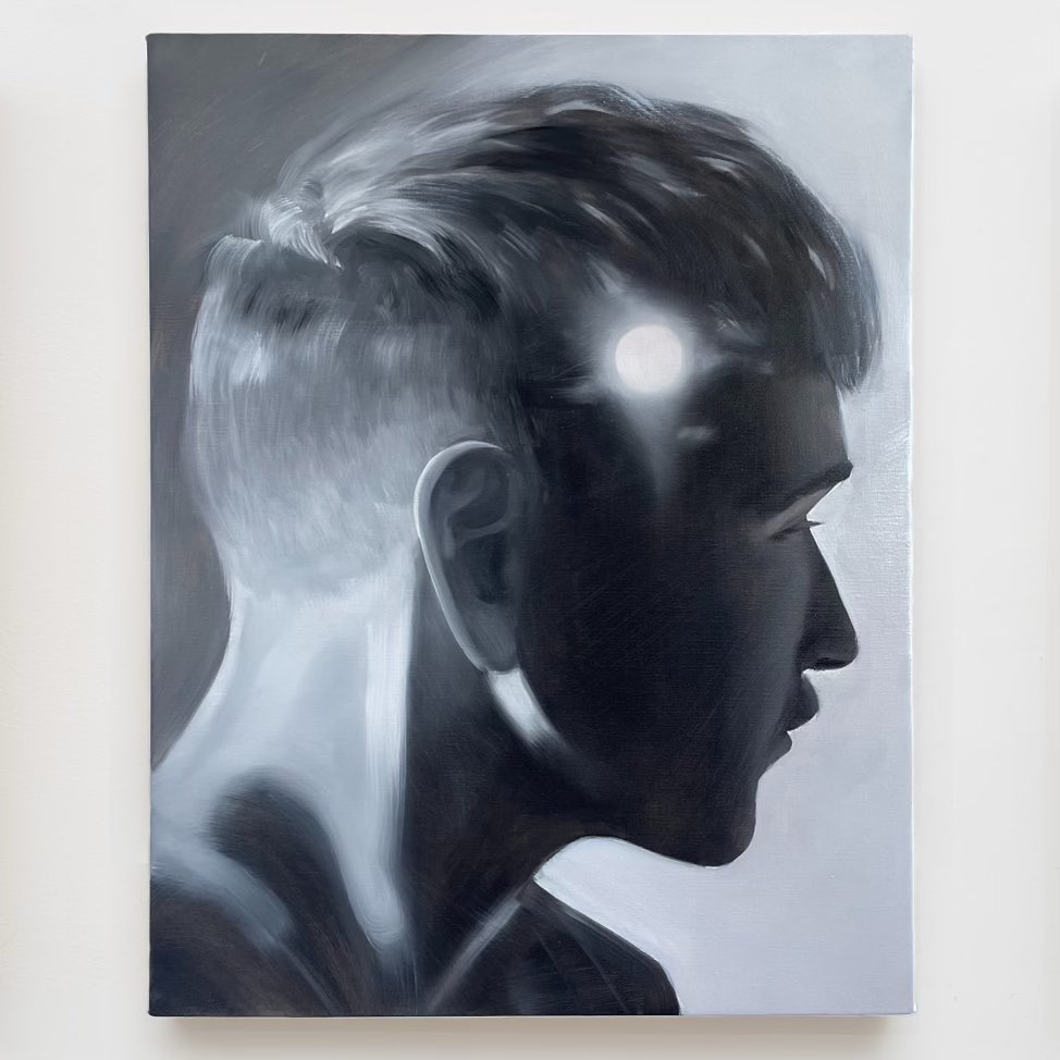 10,845 Days (Self Portrait with Full Moon) by Caleb Hahne Quintana, 2022, Oil on linen
