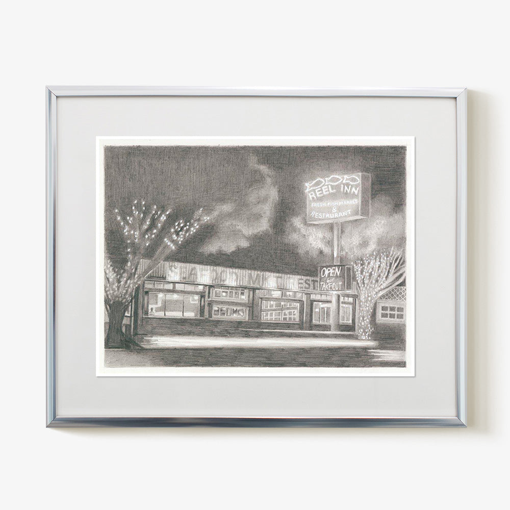 Reel Inn by Claire Salvo, 2025, Graphite on paper