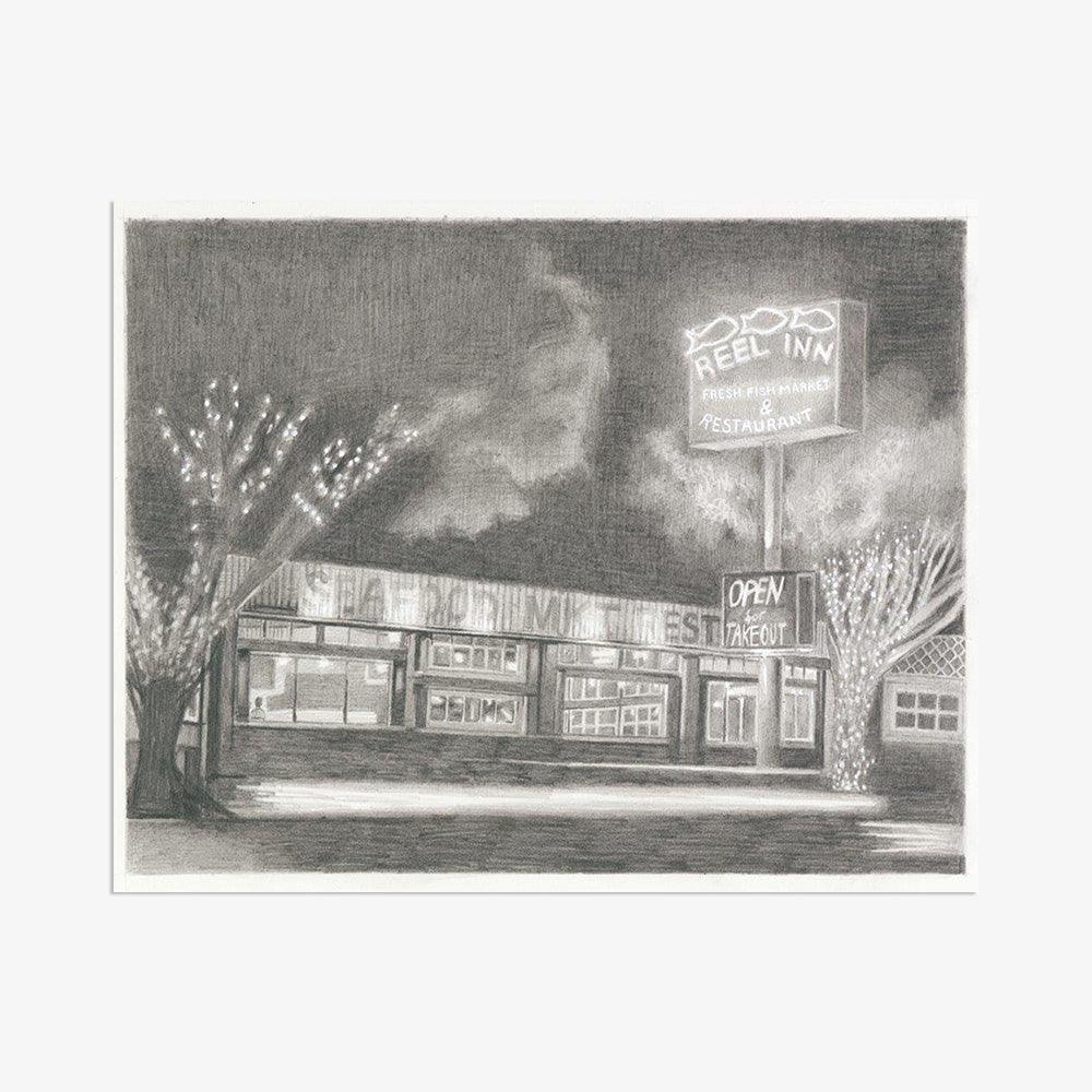 Reel Inn by Claire Salvo, 2025, Archival ink on museum-quality cotton rag paper