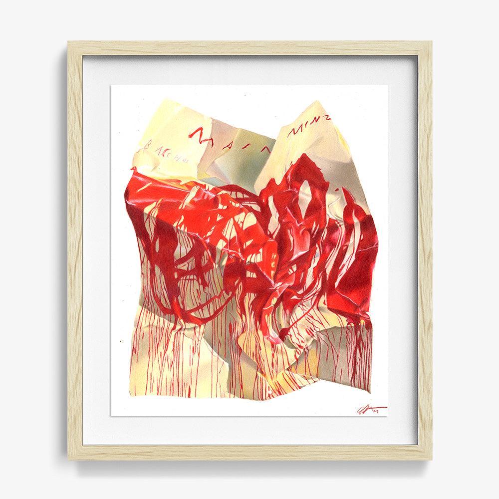 Trashed Twombly by Claire Salvo, 2024, Colored Pencil on Paper. Framed in ayous wood.