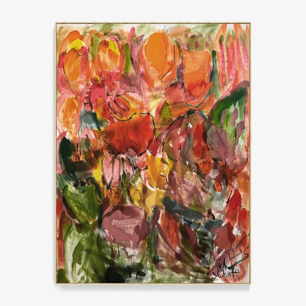And Then He Brought Flowers by Petra Schott, 2025, Ink and oilstones on raw canvas