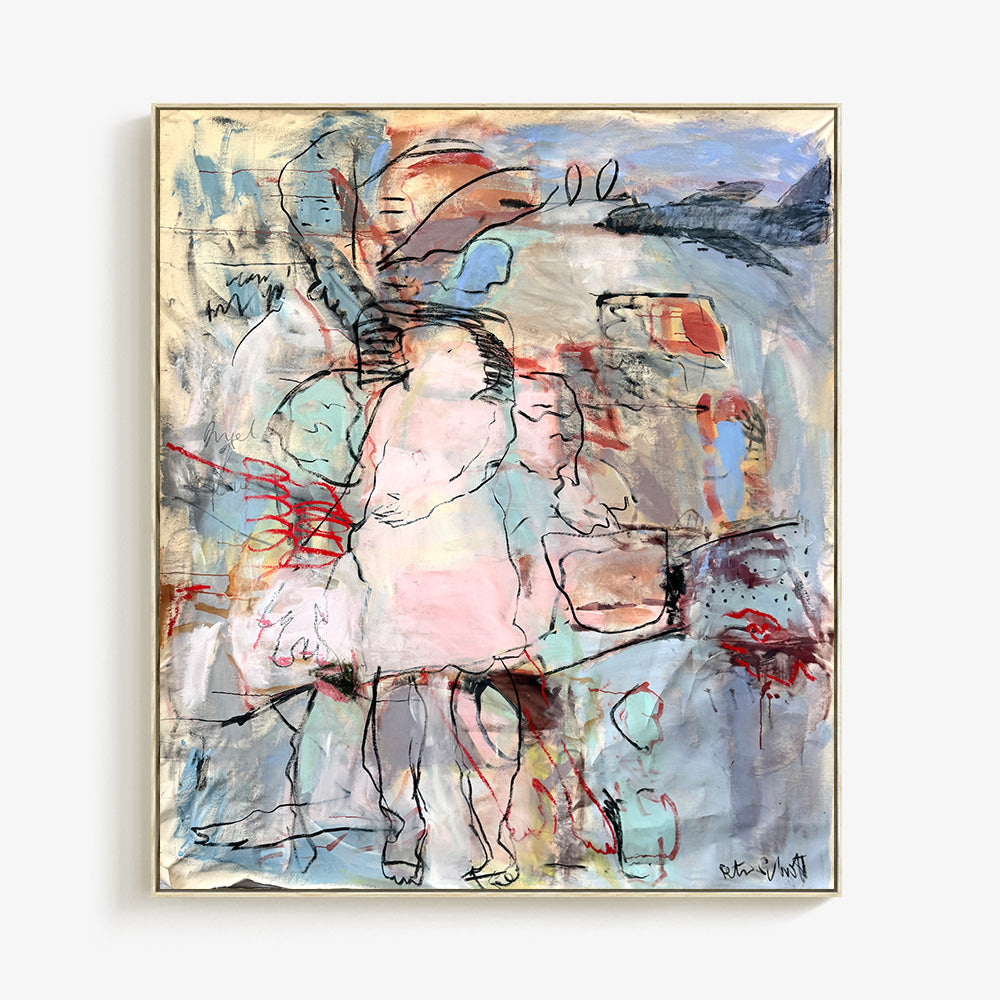Angel of Peace, Mourning by Petra Schott, 2026, Acrylics, charcoal, and oil pigment sticks on raw canvas