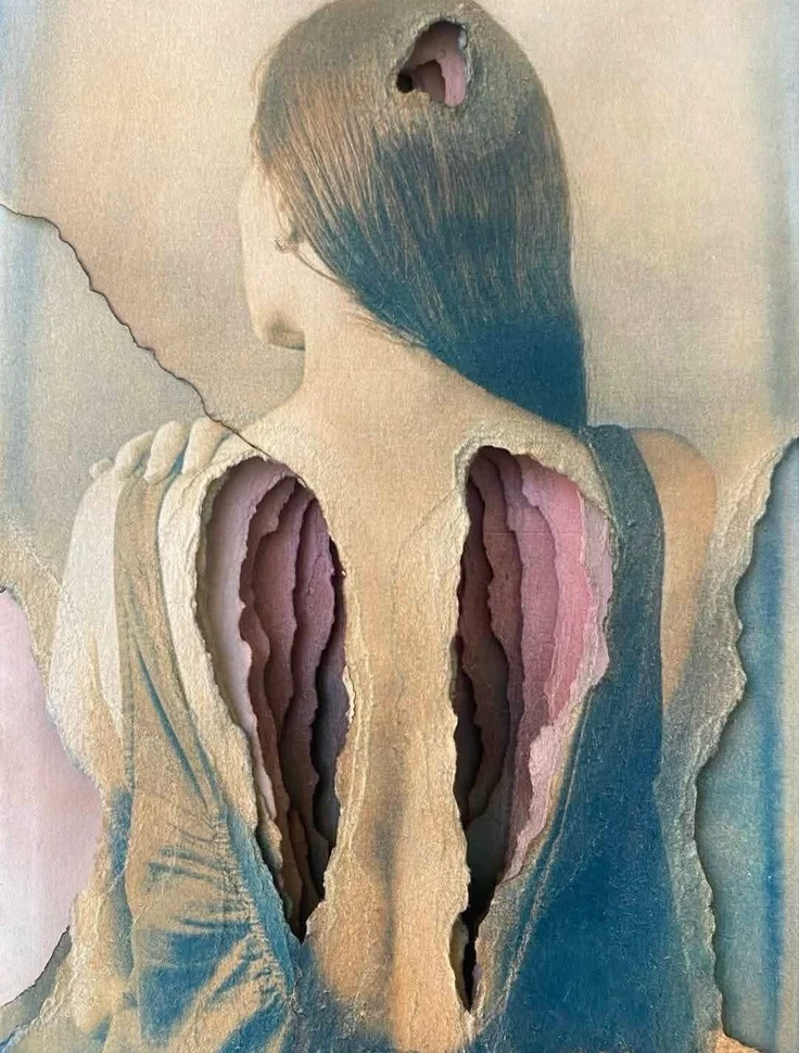Când se așterne indiferența by Ramona Zordini — Tri-color cyanotype layered on single-color cyanotypes turned to madder root