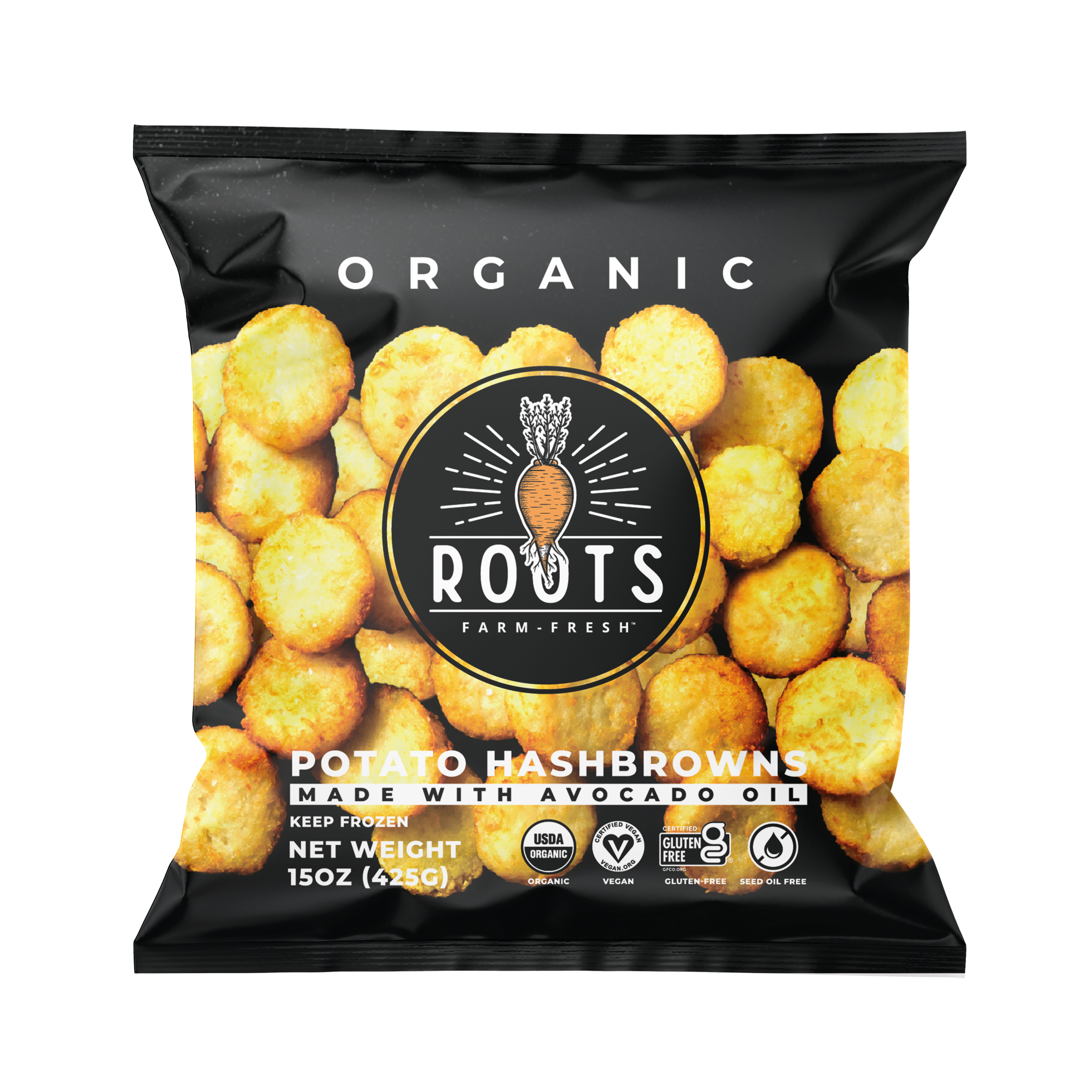 Crispy Hash Browns by Roots Farm Fresh, 2026, Organic Potatoes, Organic Avocado Oil