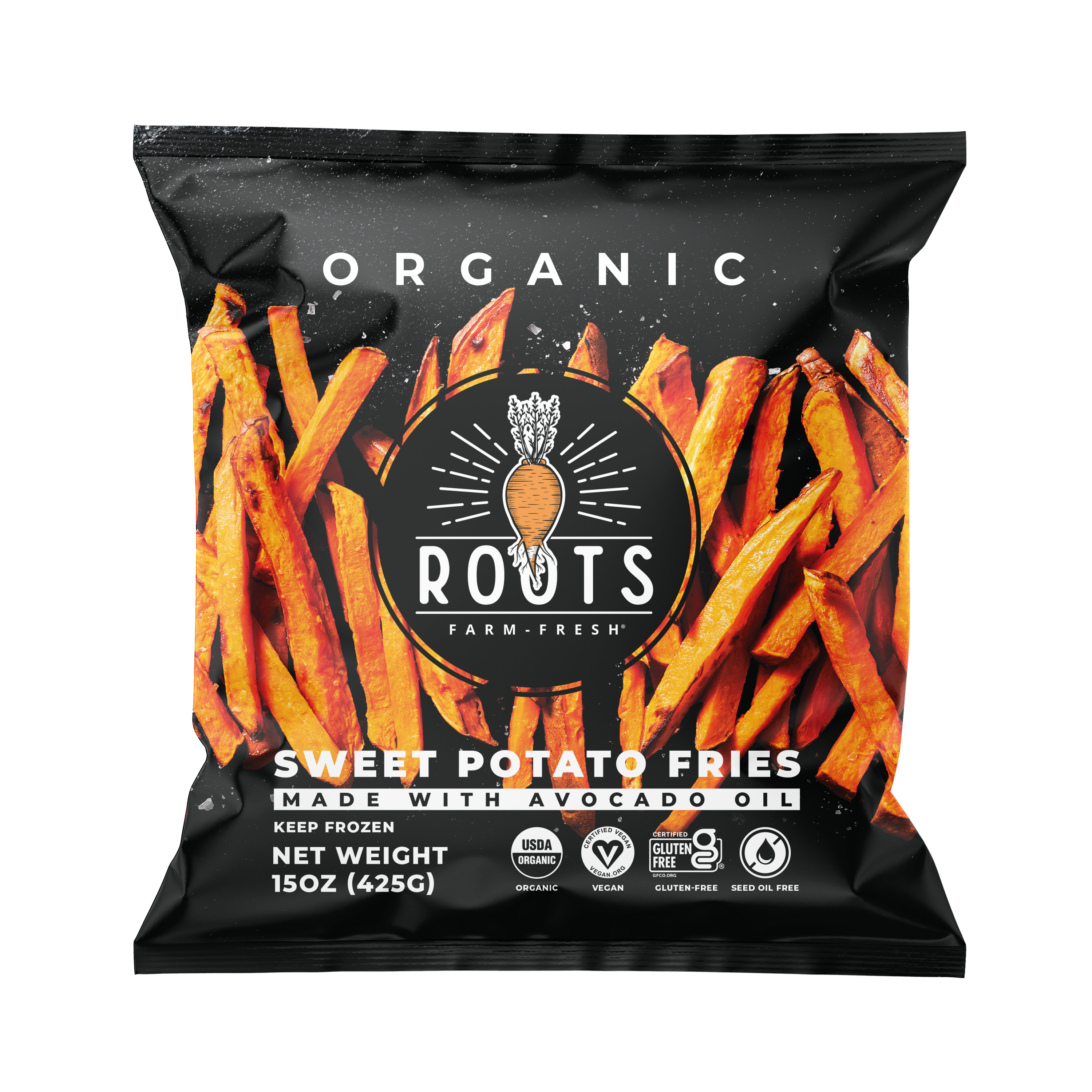 Sweet Potato Fries by Roots Farm Fresh — Organic Sweet Potatoes, Organic Avocado Oil, Organic Batter