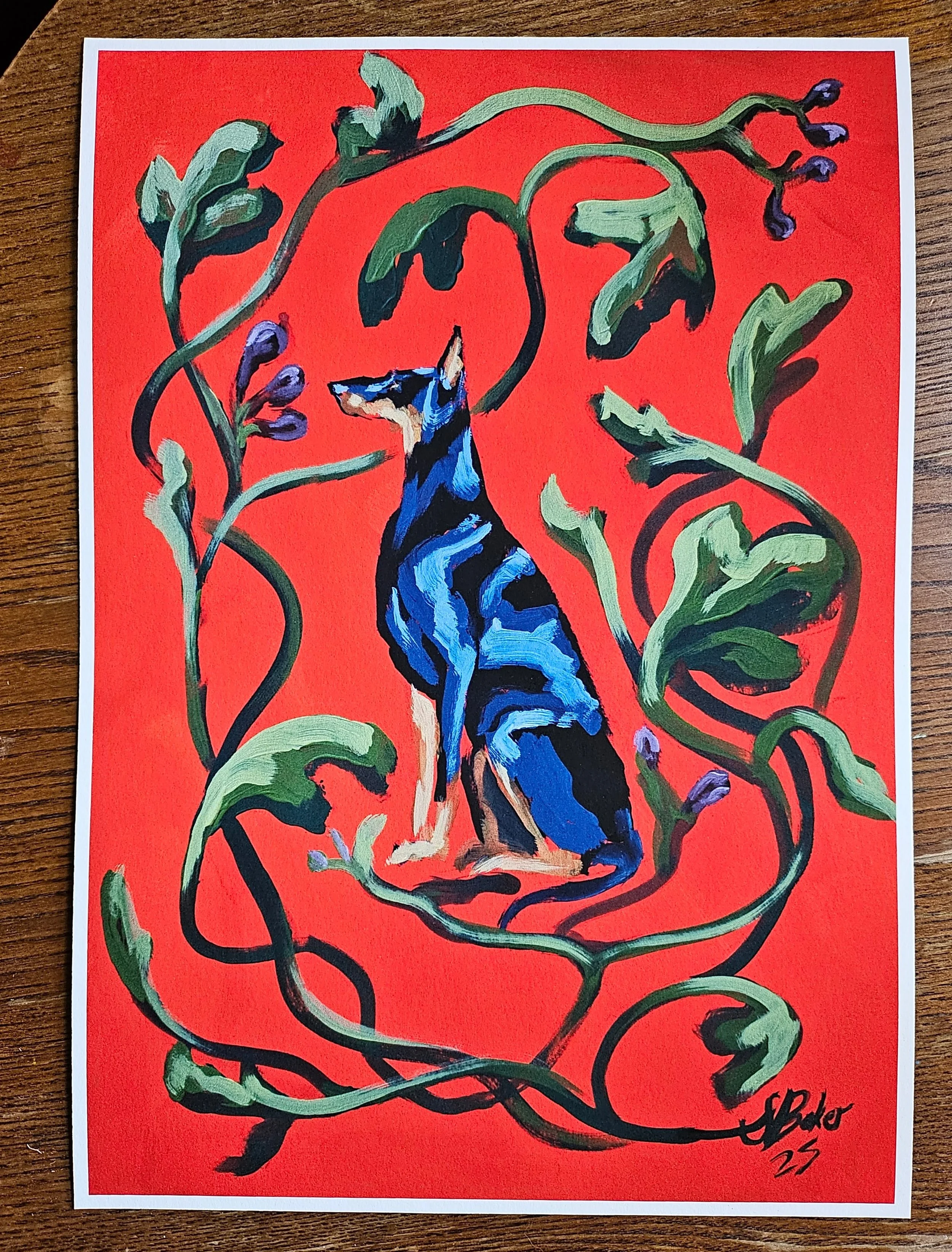 Dobermann Amongst Figs by Sylvie Baker